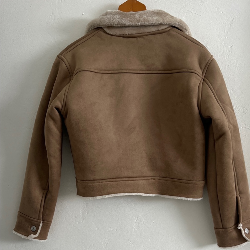 NWT Steve Madden Marie Coat Natural Tan Faux Fur Suede Jacket size XS - Picture 9 of 11